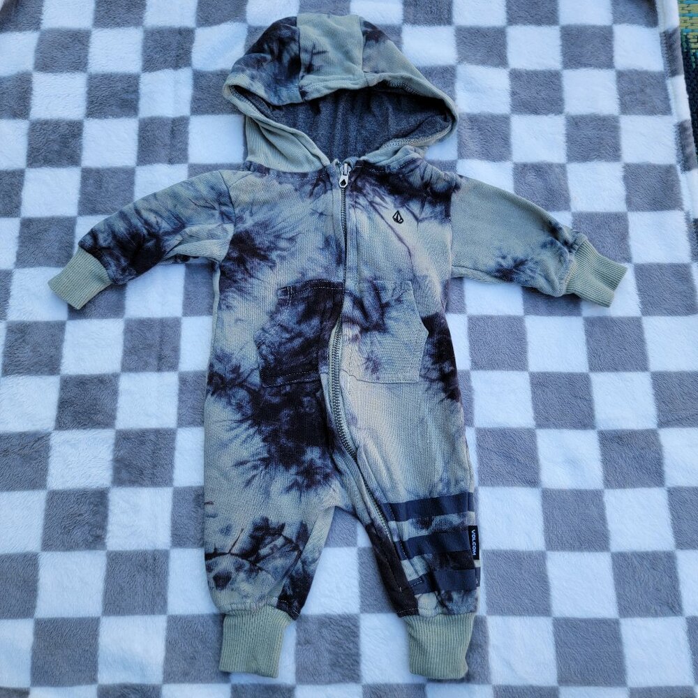Volcom Green Tie Dye Hooded Zip Sweater Romper Size 3-6m